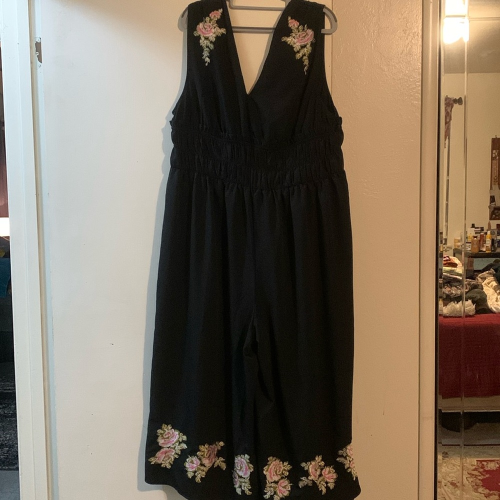 ASOS Curve size 18 black jumpsuit with plunging neckline & embroiderd flowers